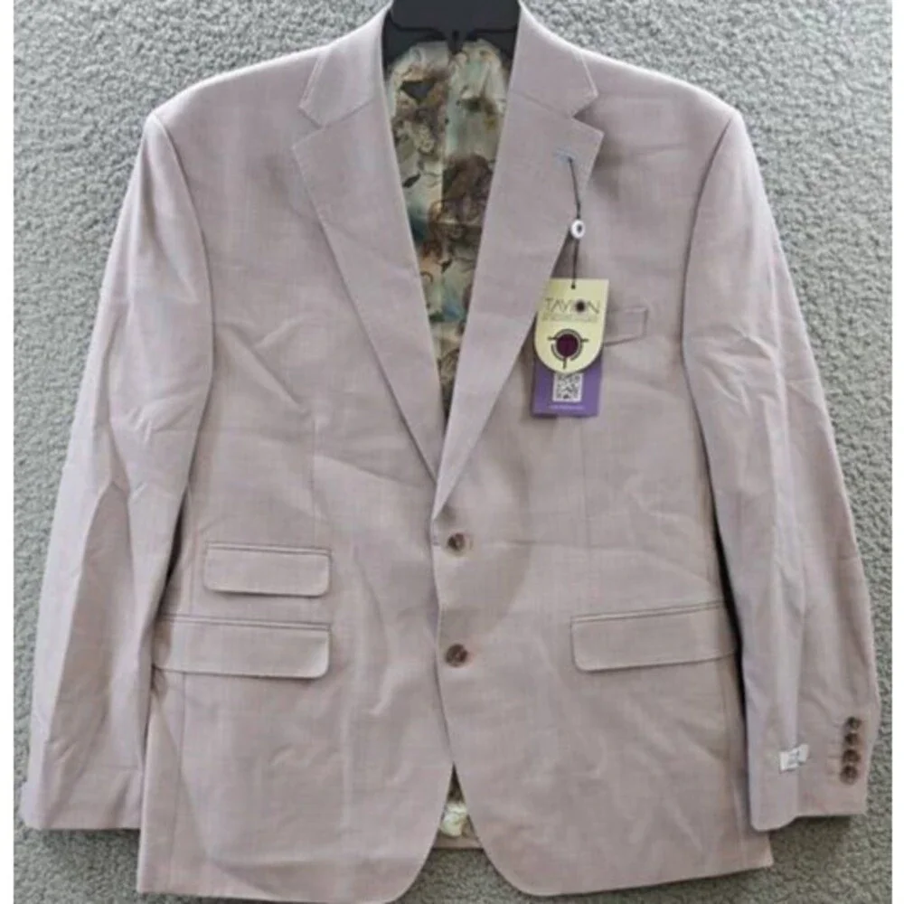 Tayion Collection Regular-Fit Suit Jacket Men's 42S Pink Windowpane Long Sleeve